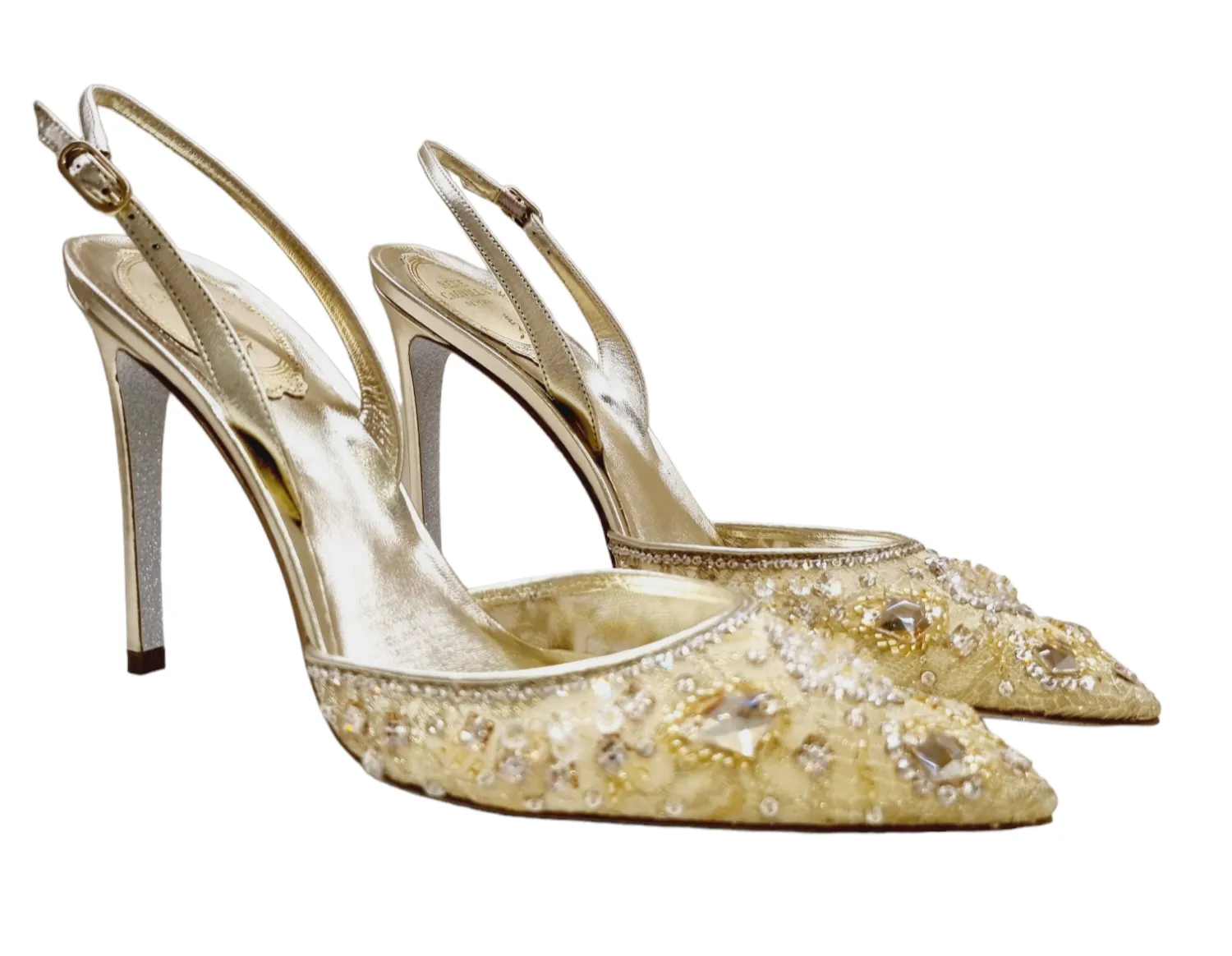 Aretha Gold Slingback With Crystals