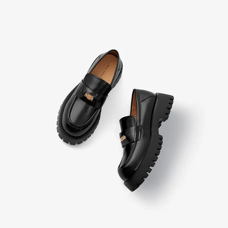 BeauToday Platform Cow Leather Penny Loafers for Women