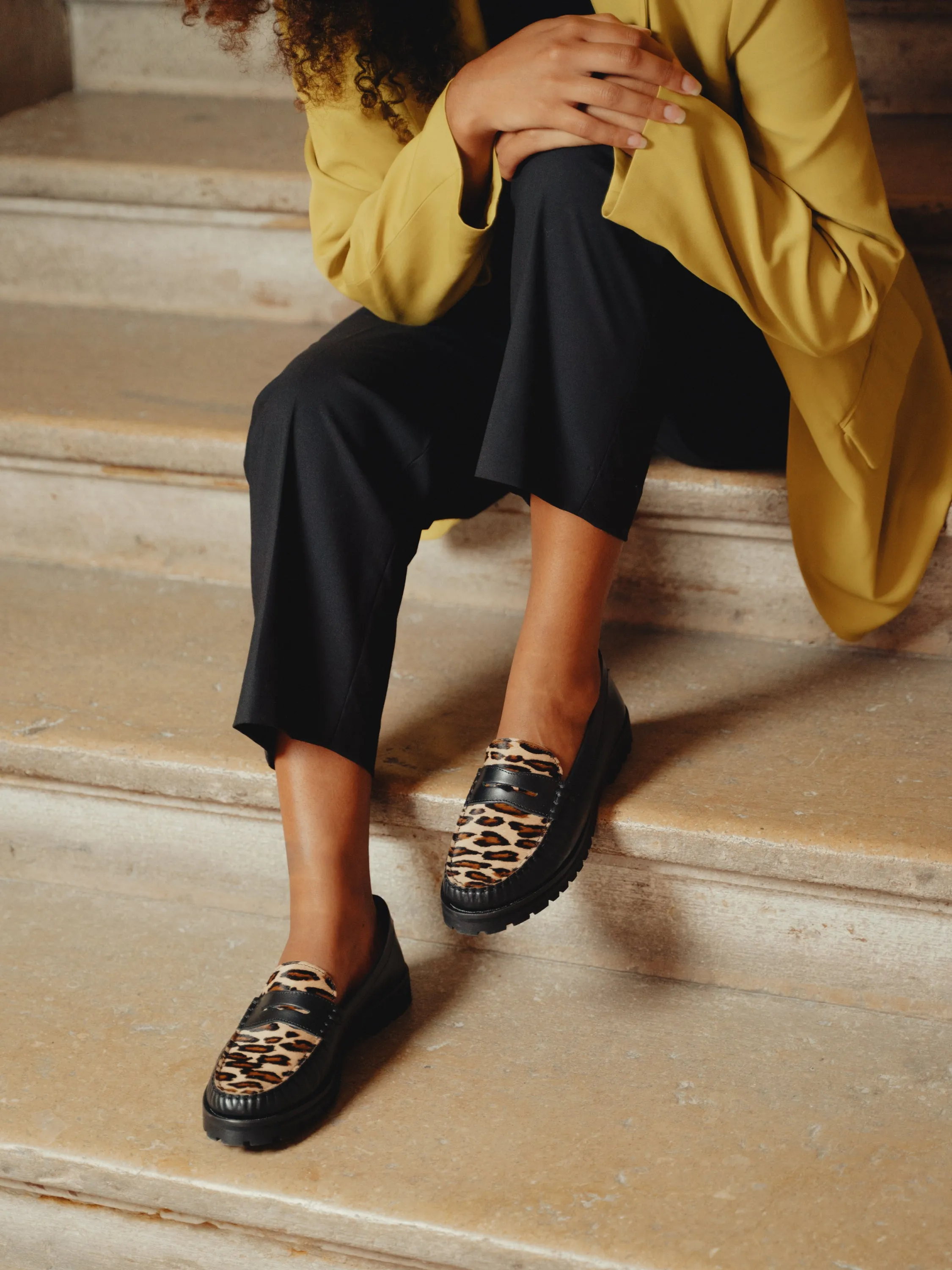 Black & Animal Print Penny Chunky Loafer
