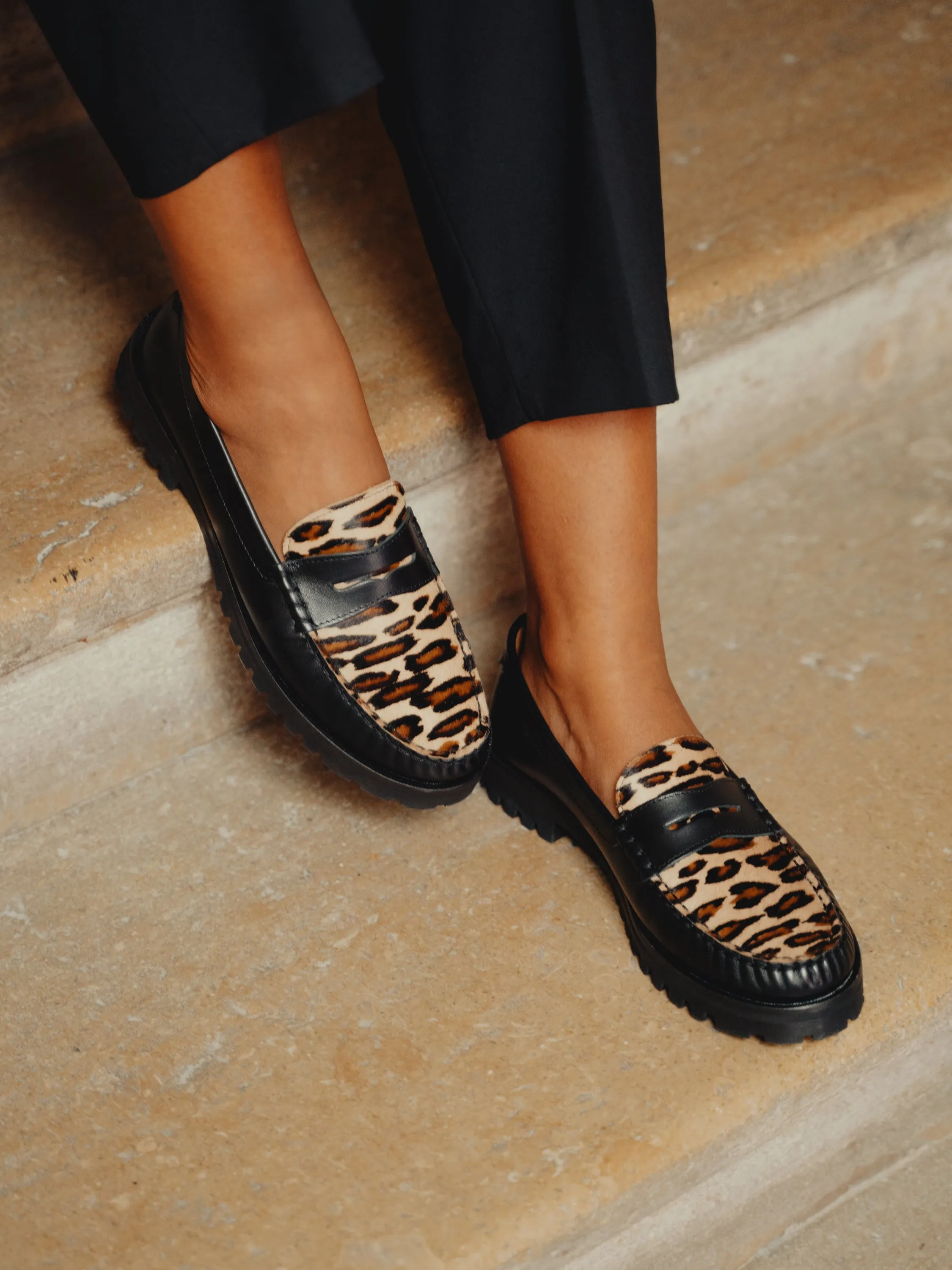 Black & Animal Print Penny Chunky Loafer