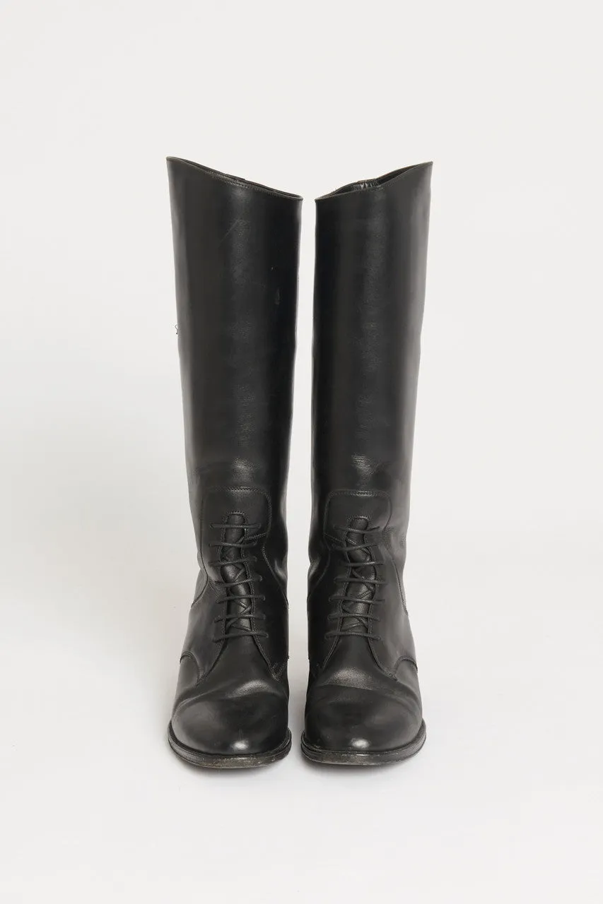 Black Equestrian Preowned Leather Boots