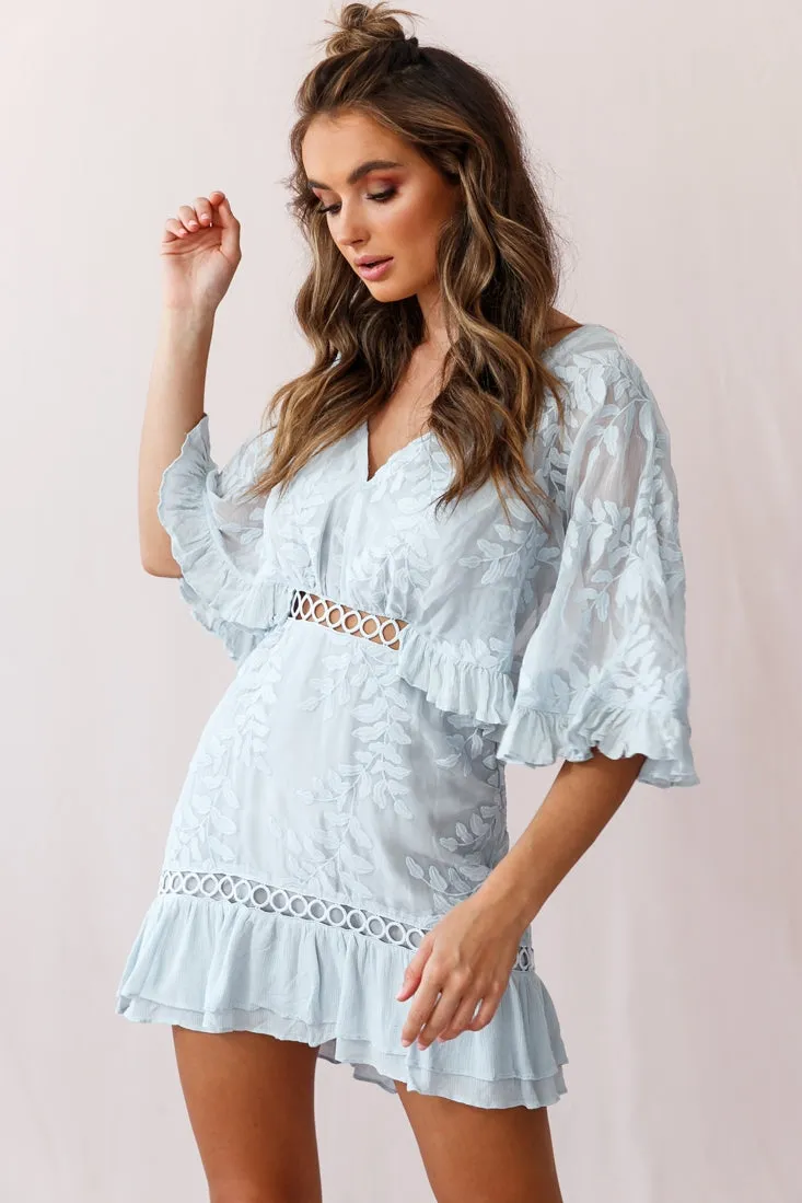 Caspar Leafy Embroidered Dress Baby Blue
