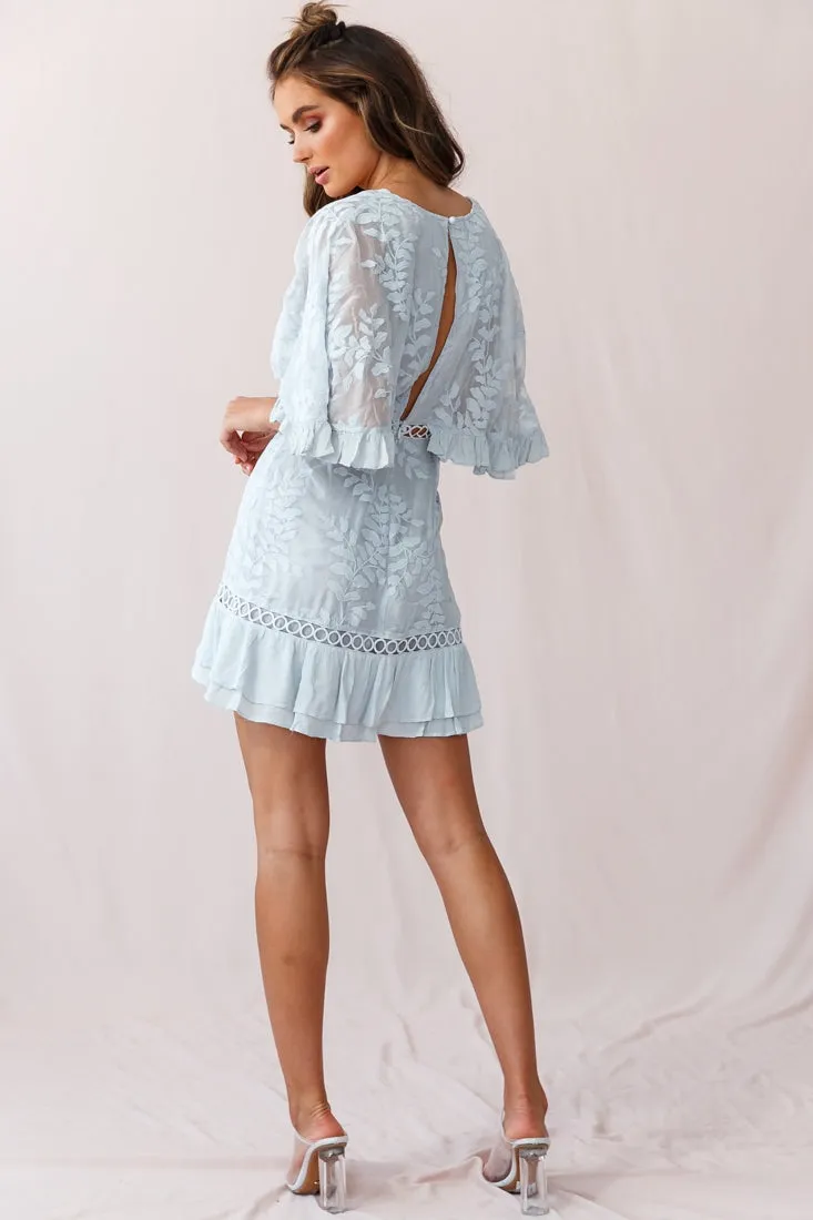 Caspar Leafy Embroidered Dress Baby Blue