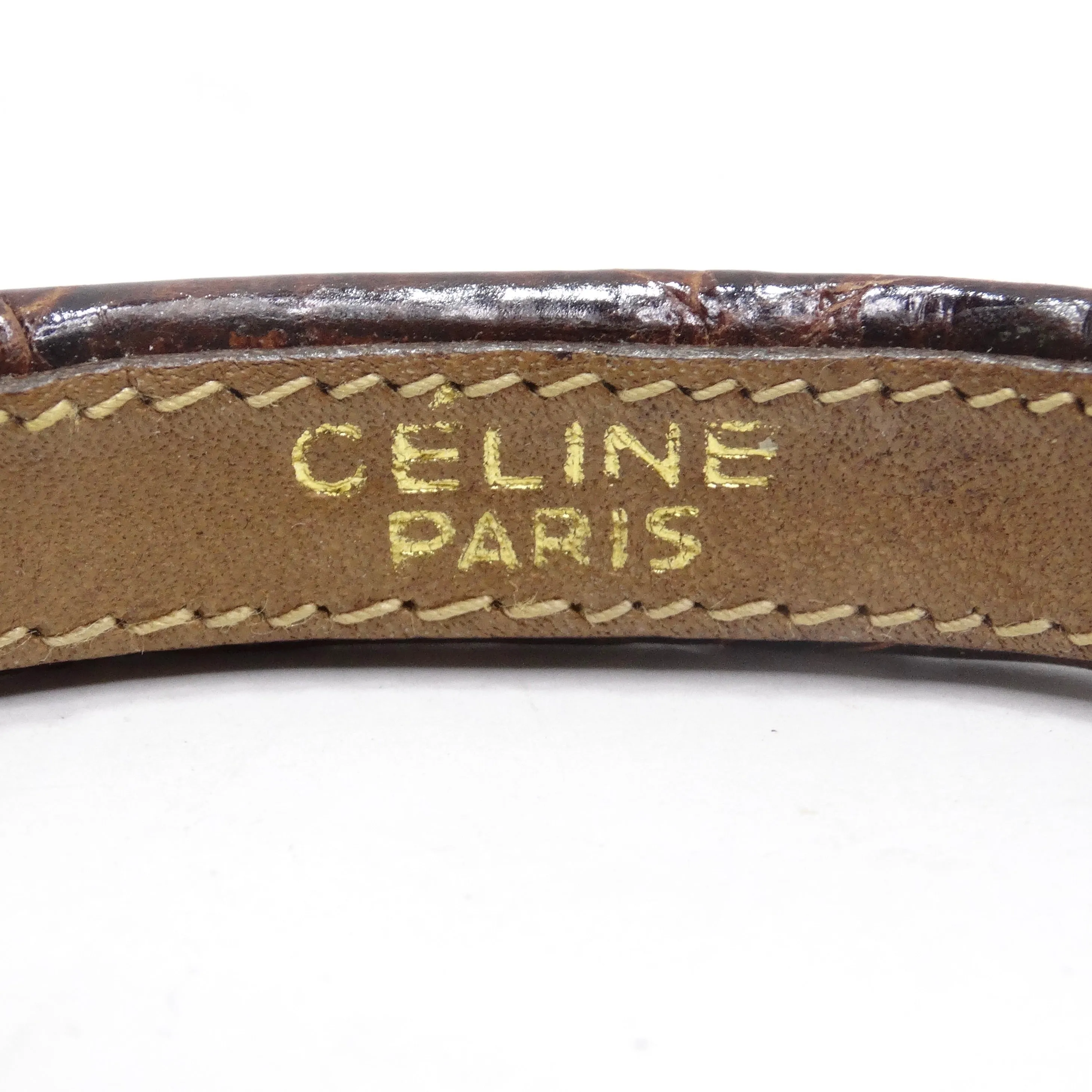 Celine 1990s Gold Tone Horse Emblem Leather Bracelet