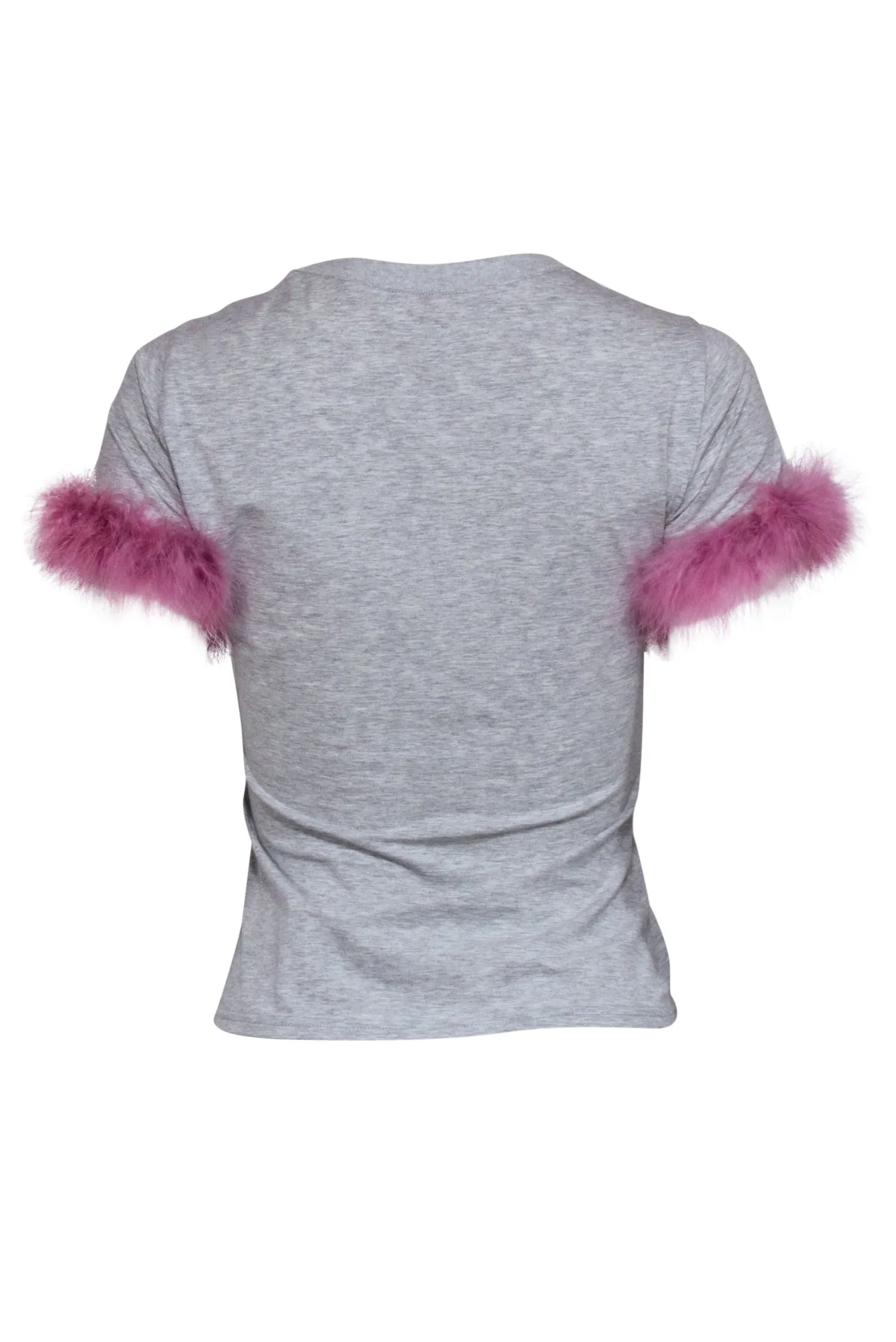 Cinq a Sept - Grey T-Shirt w/ Pink Faux Feather Trim Sz XS
