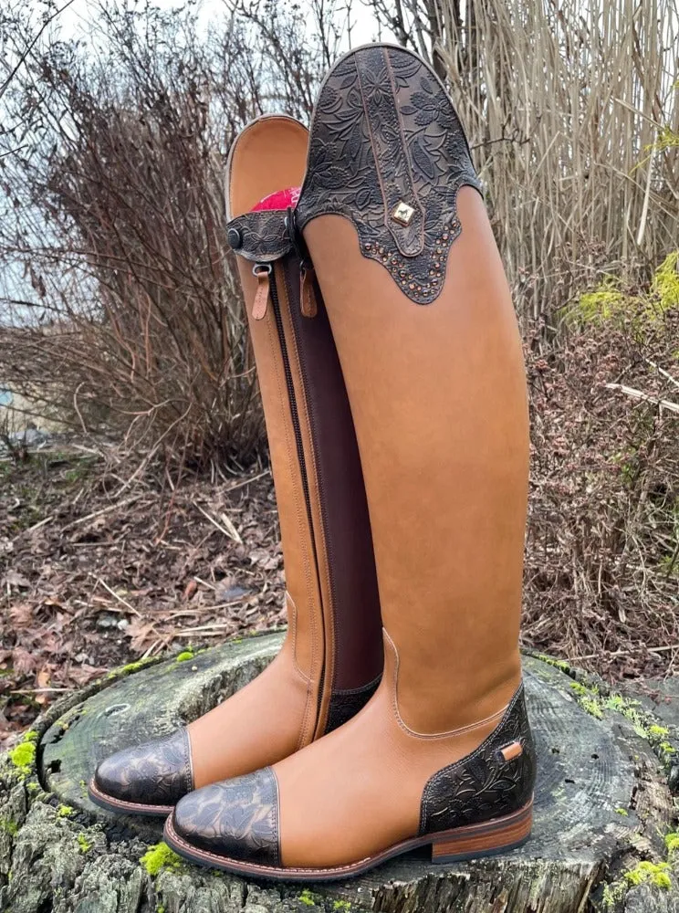 Custom DeNiro Raffaello Dressage Boot - Caprice Nuvolato Nocciola with Greta Brown America Top & Swarovski