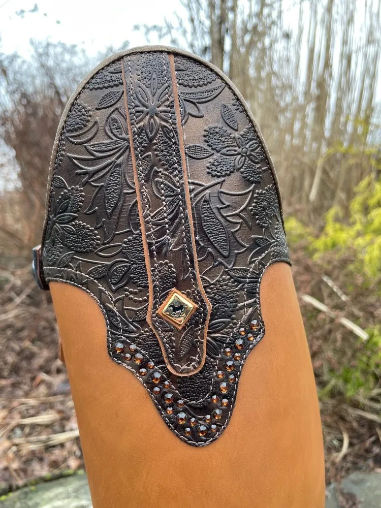 Custom DeNiro Raffaello Dressage Boot - Caprice Nuvolato Nocciola with Greta Brown America Top & Swarovski