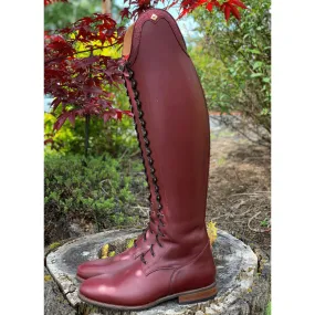 Custom DeNiro Tintoretto Dressage Boot - Burgundy Calfskin with Rondine Burgundy Buongiorno