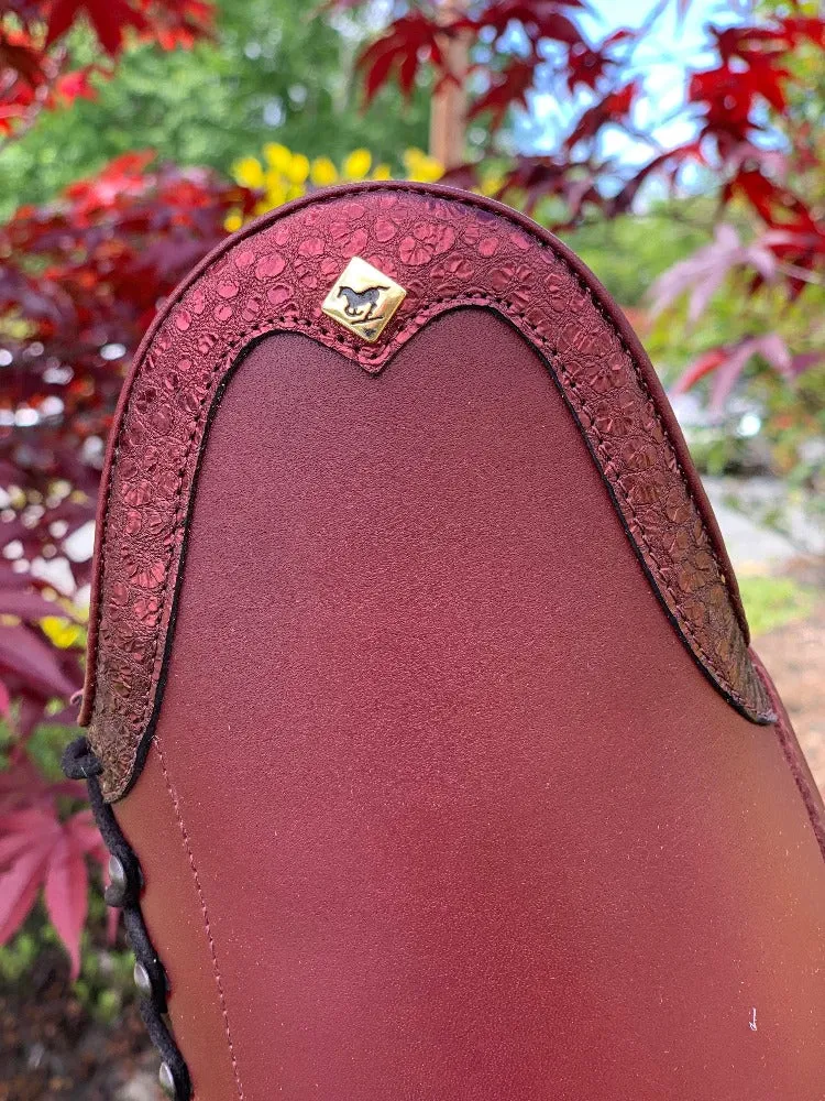 Custom DeNiro Tintoretto Dressage Boot - Burgundy Calfskin with Rondine Burgundy Buongiorno