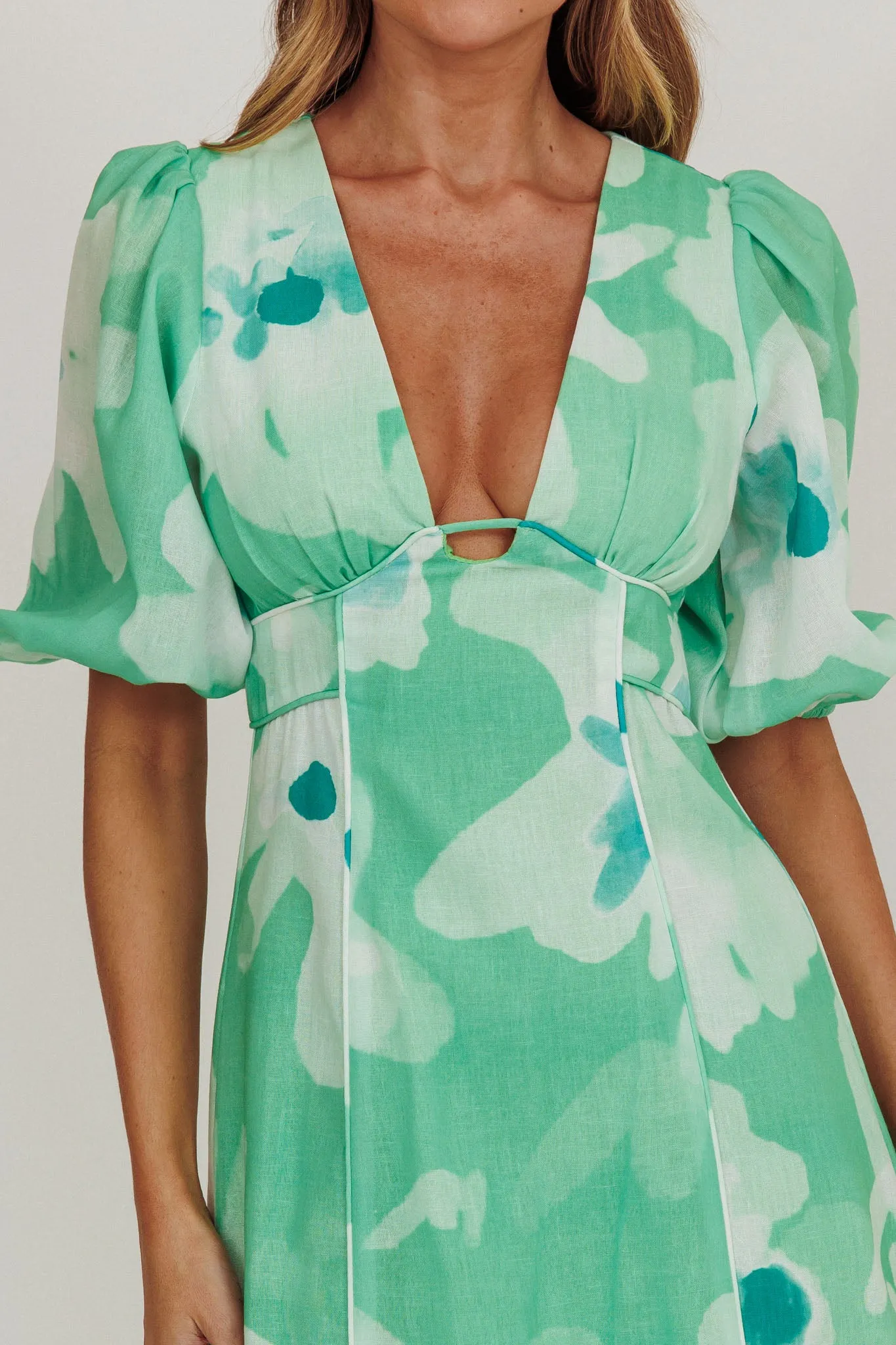 Elias Puff Sleeve Midi Dress Green