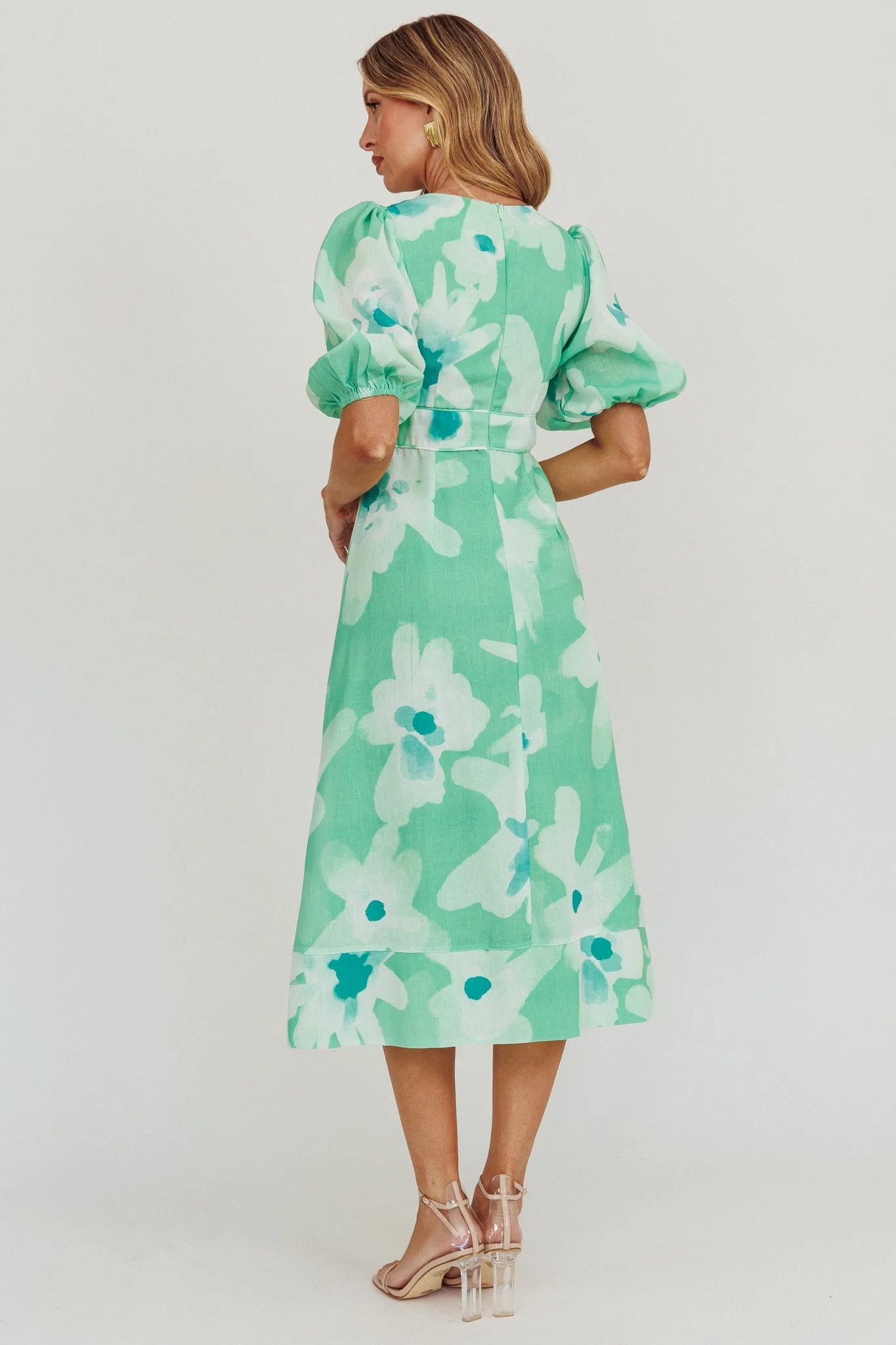 Elias Puff Sleeve Midi Dress Green