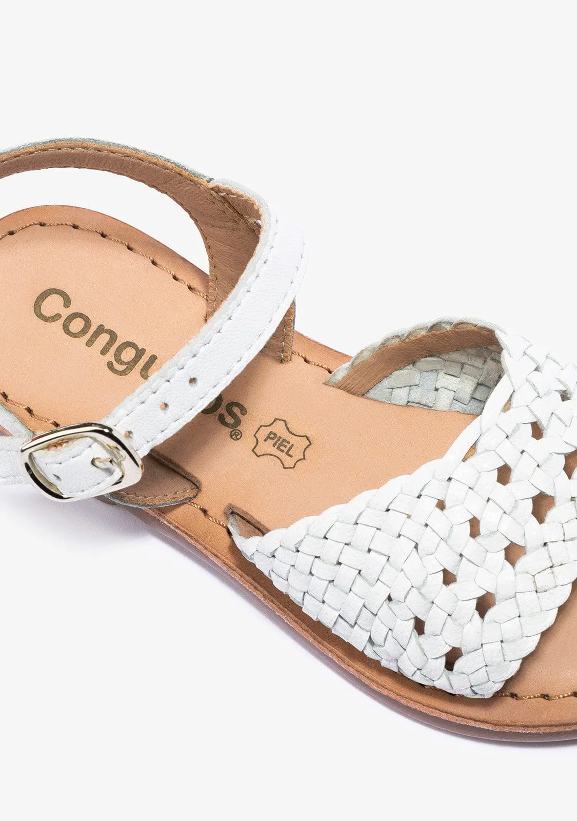 Girl's White Buckle Texture Sandals Napa