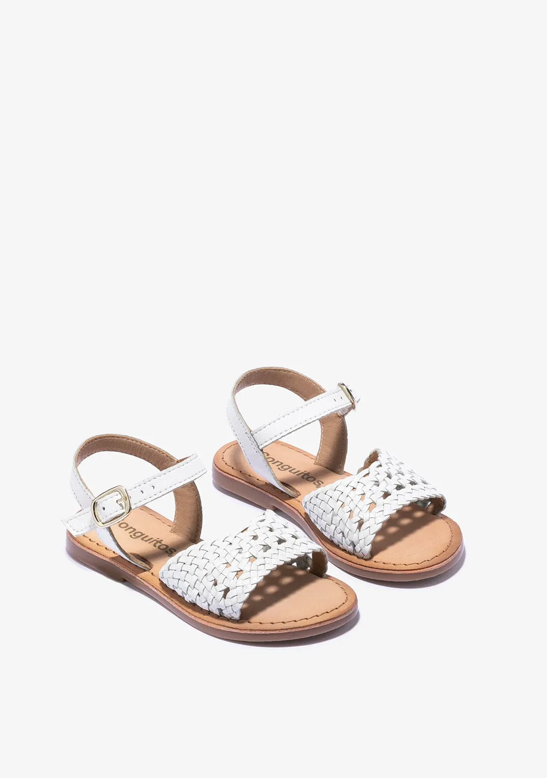 Girl's White Buckle Texture Sandals Napa