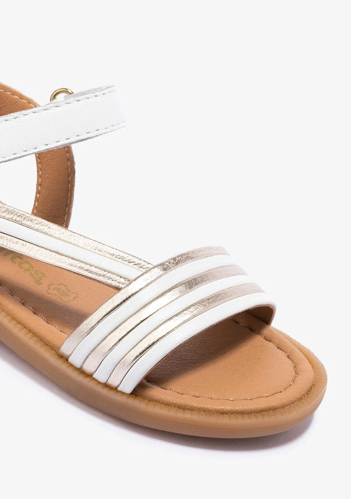 Girl's White Gold Adherent Strip Sandals Napa
