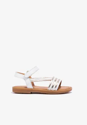 Girl's White Gold Adherent Strip Sandals Napa