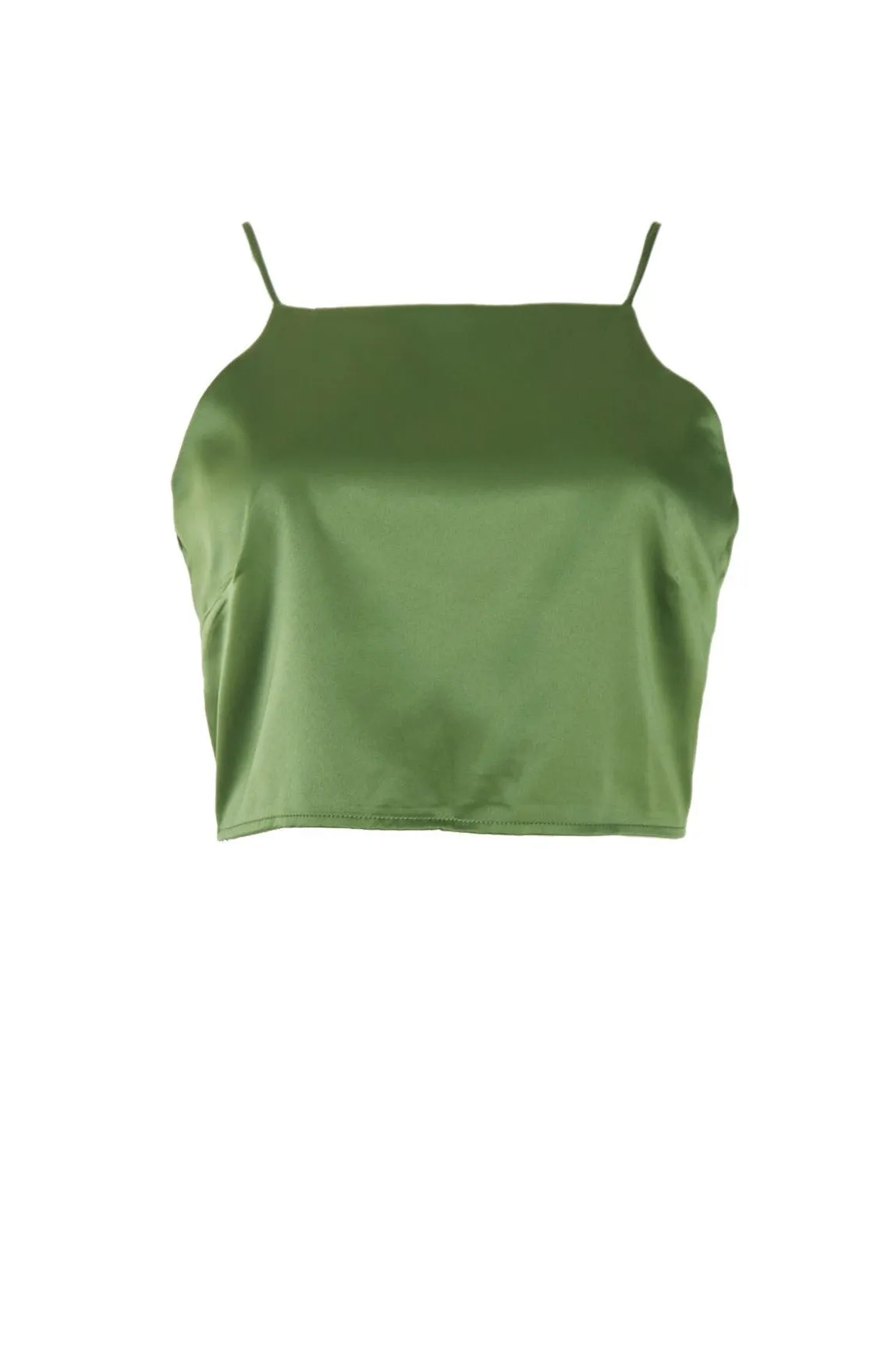 Glamorous Dark Green Satin Back Tie Crop Top