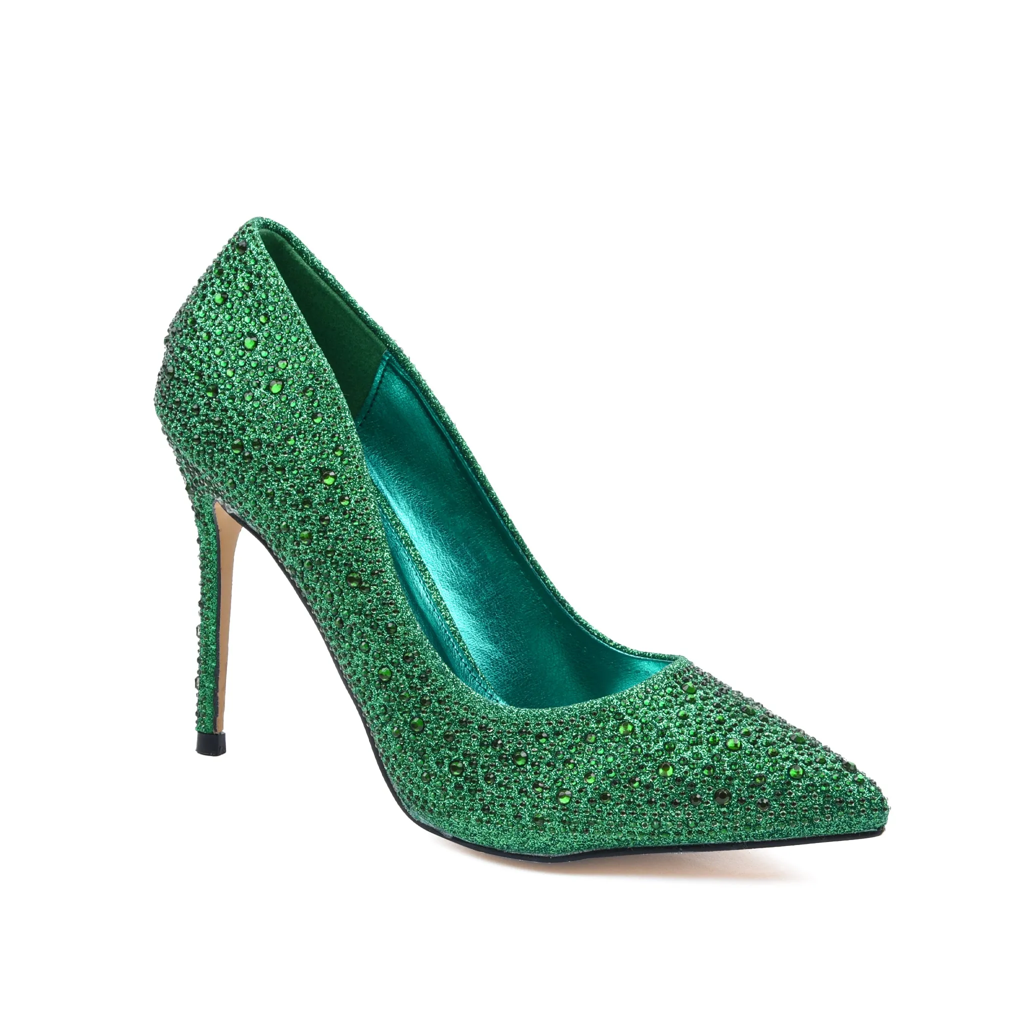 Glamorous Green Rhinestone High Heel Pumps | 415M-K