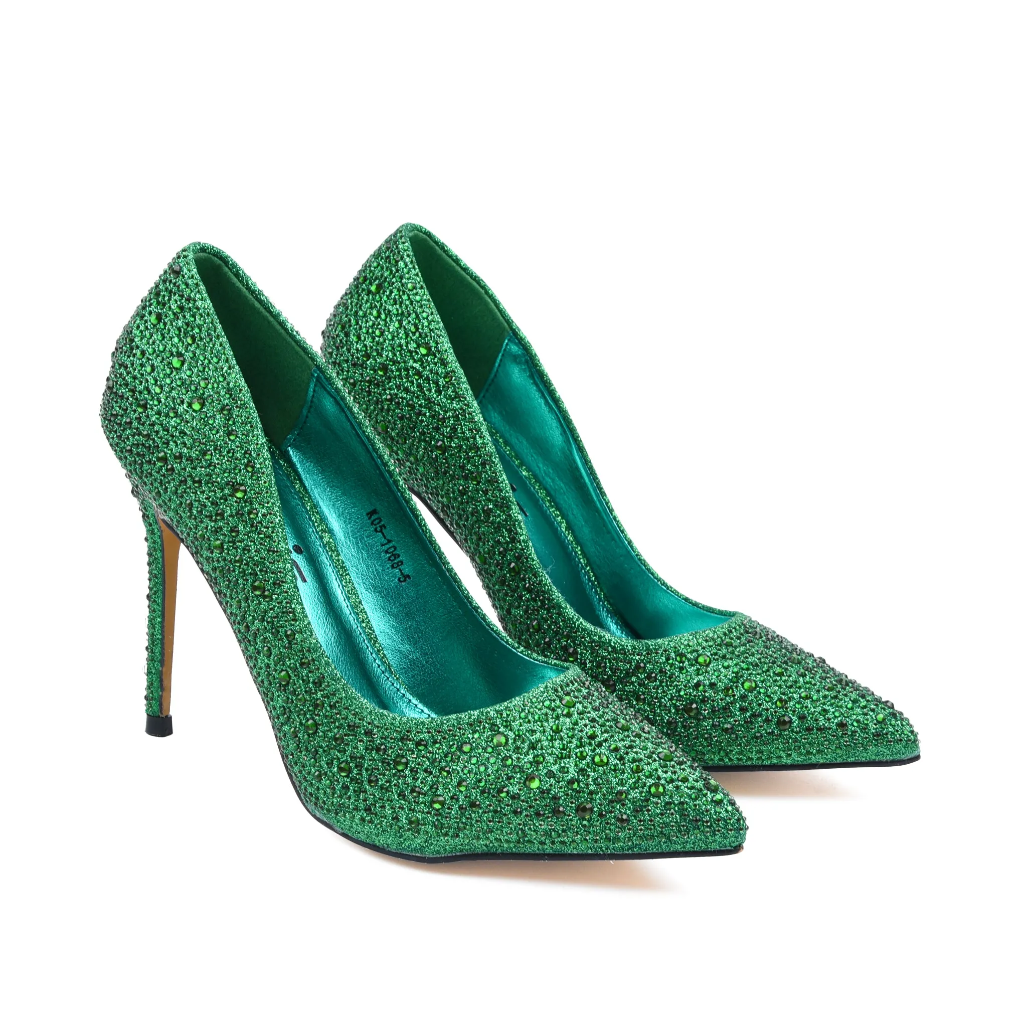 Glamorous Green Rhinestone High Heel Pumps | 415M-K