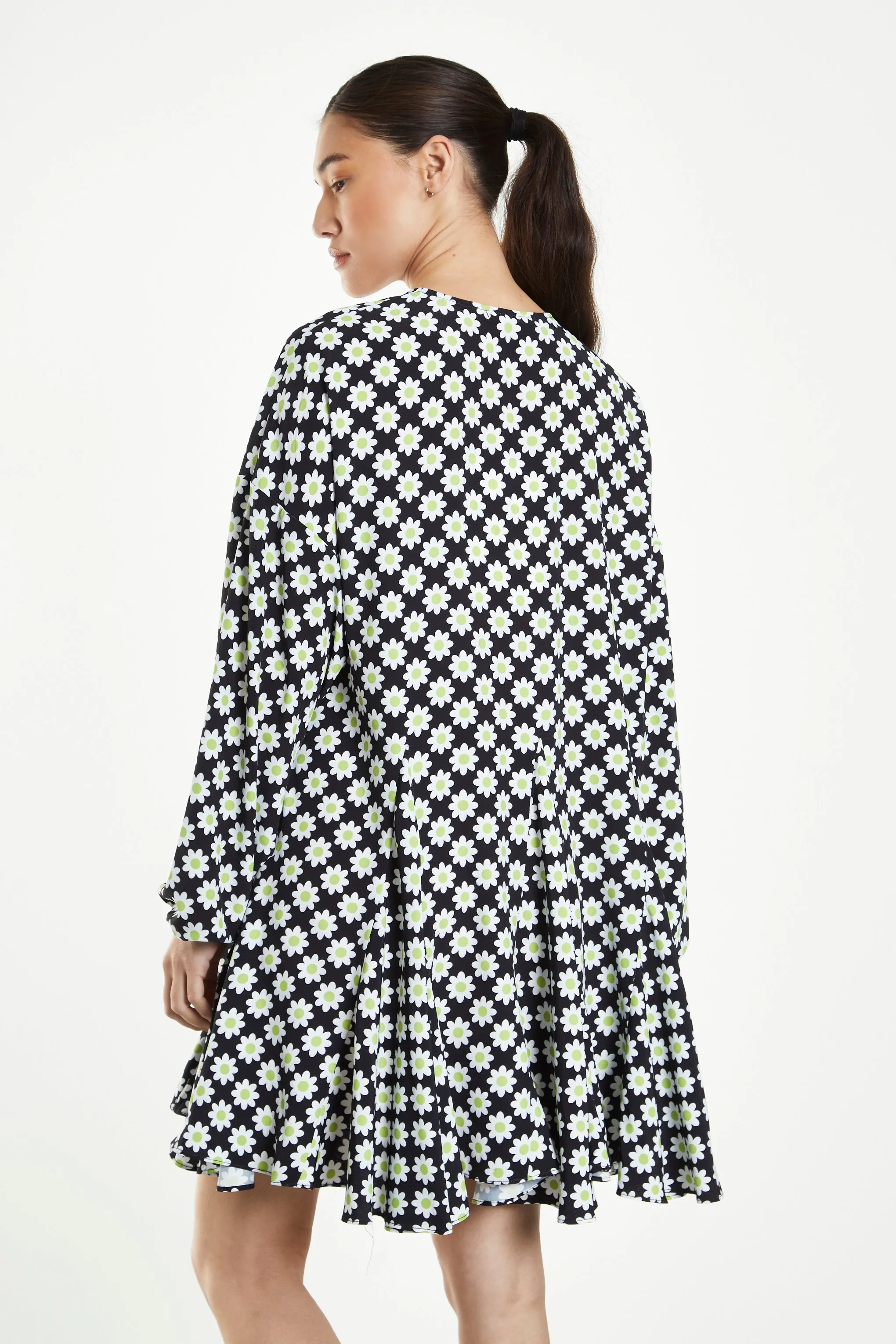 Glamorous Sixties Flower Long Sleeve Oversized Mini Dress