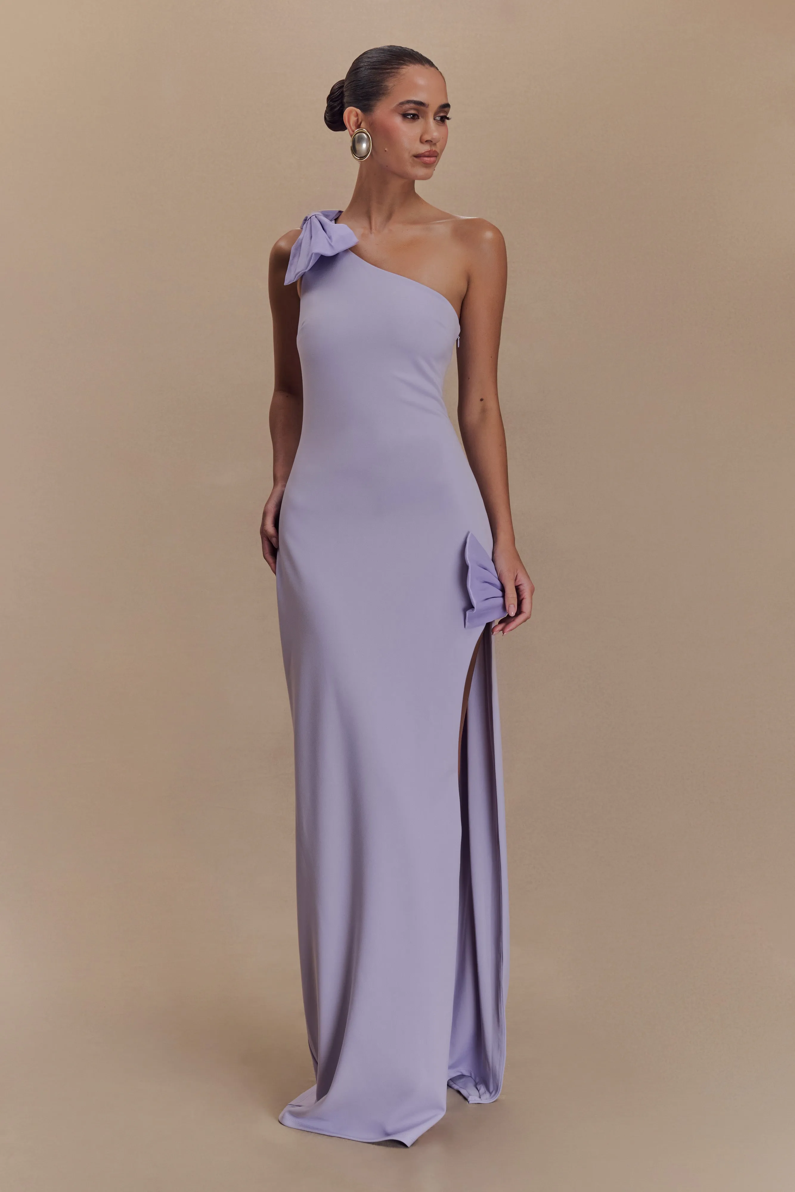 Hallie One Shoulder Bow Maxi Dress - Lilac