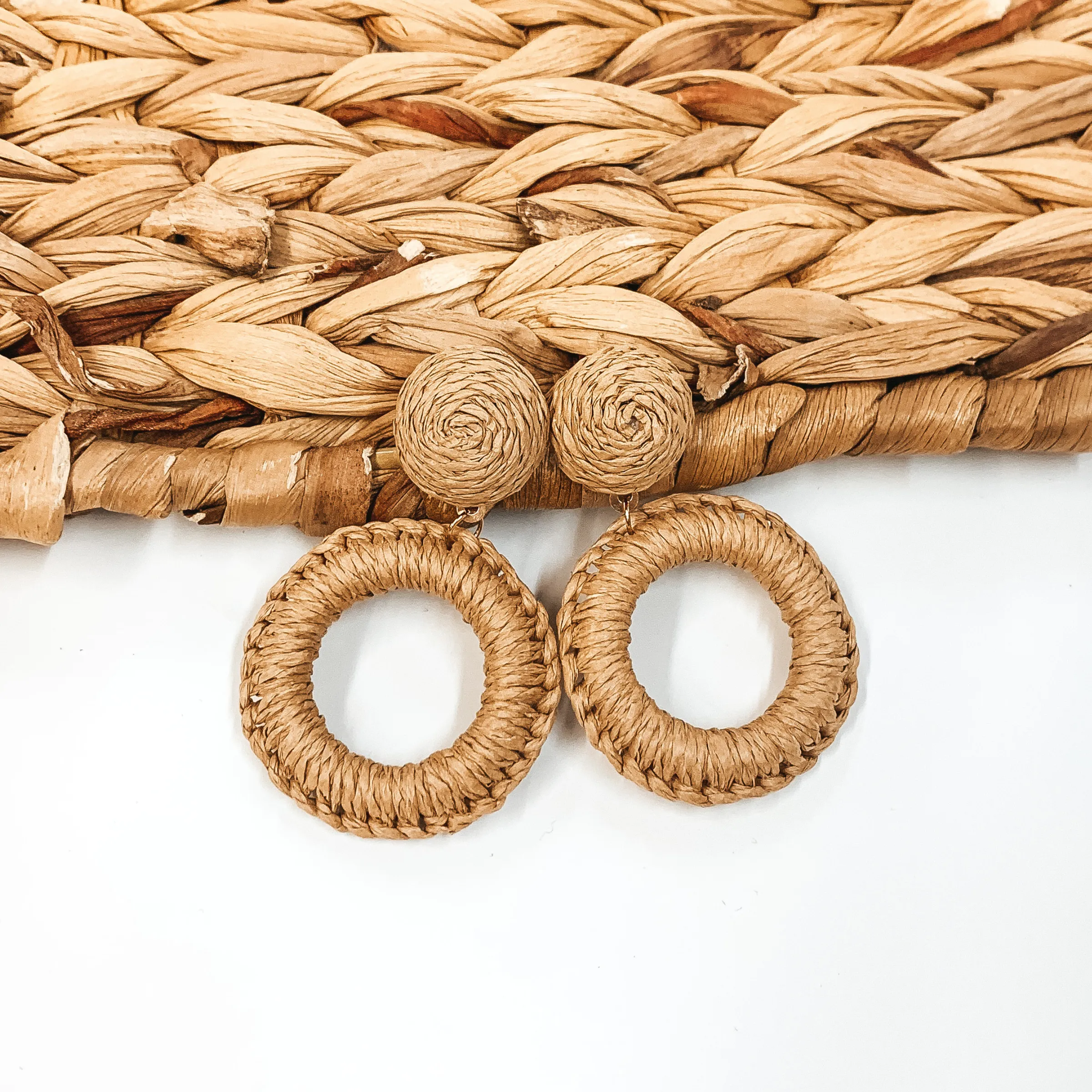 Island Ties Wrapped Hoop Earrings with in Tan