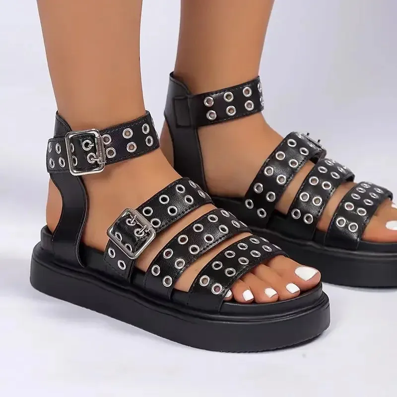 Joskaa 2024 New Open Toe Chunky Heel Sandals