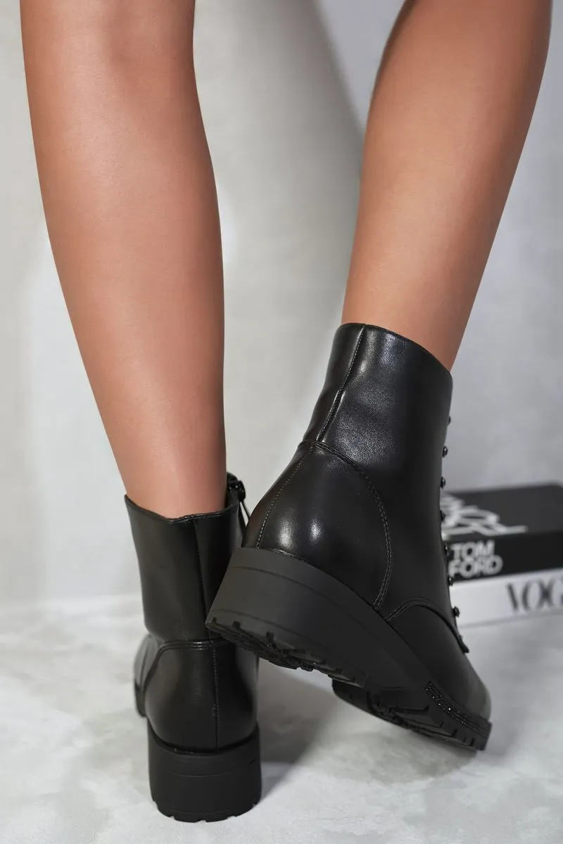 Lace Up Glitter Detail Ankle Boots