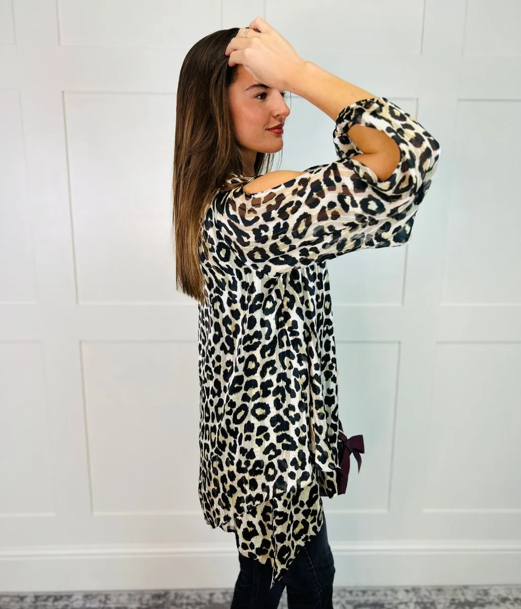 Leopard Print Metallic Tunic Top