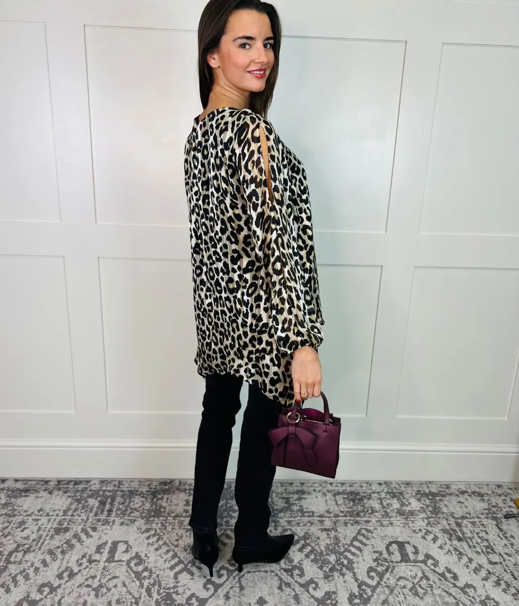 Leopard Print Metallic Tunic Top