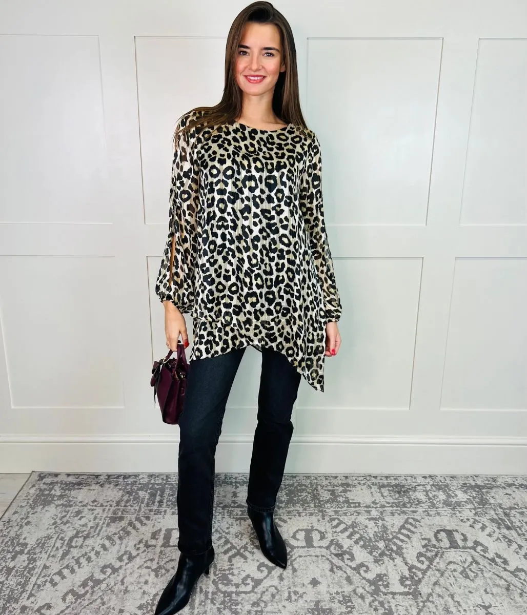 Leopard Print Metallic Tunic Top
