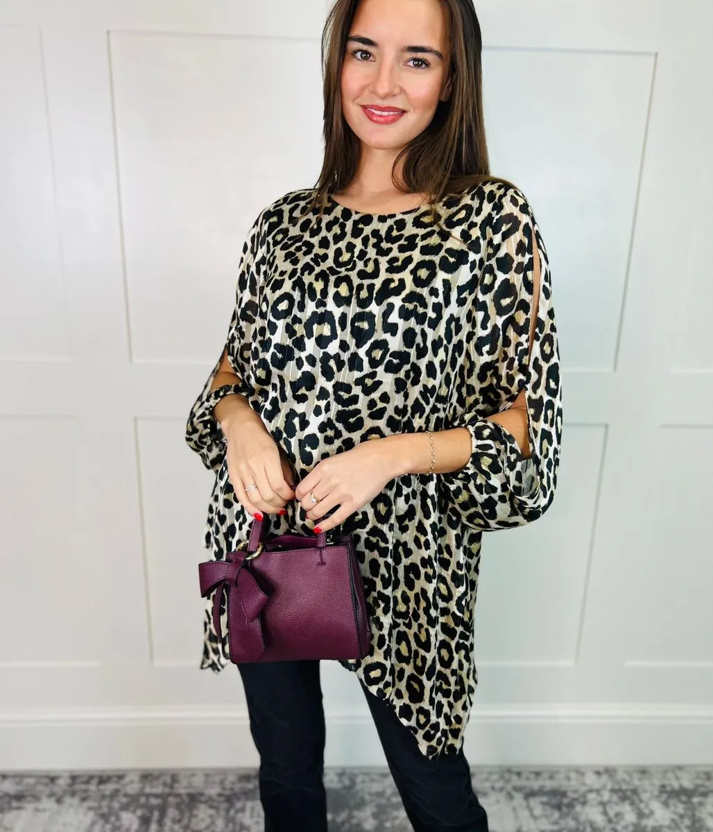 Leopard Print Metallic Tunic Top