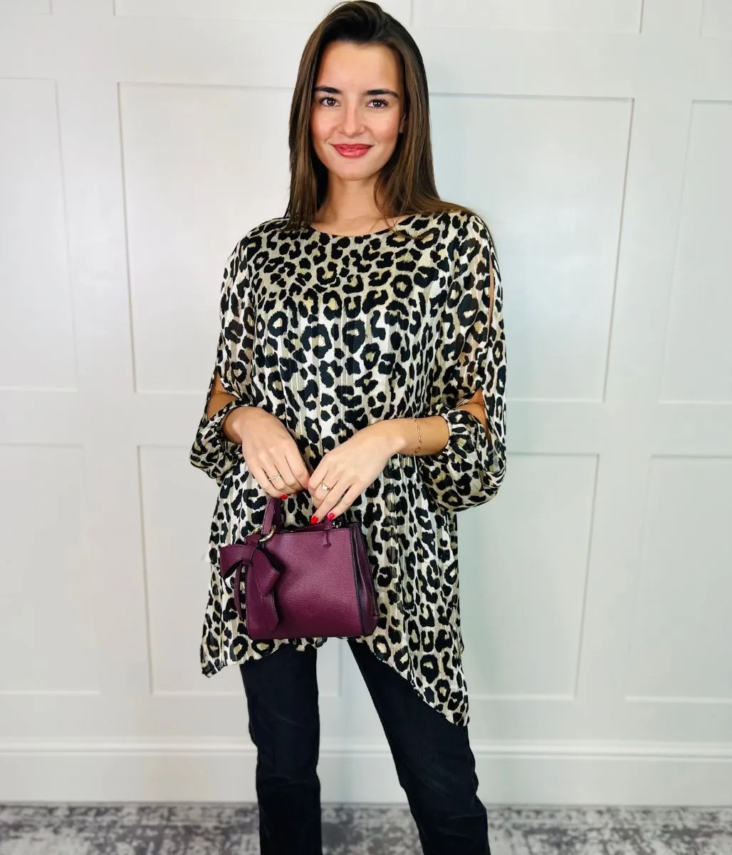 Leopard Print Metallic Tunic Top