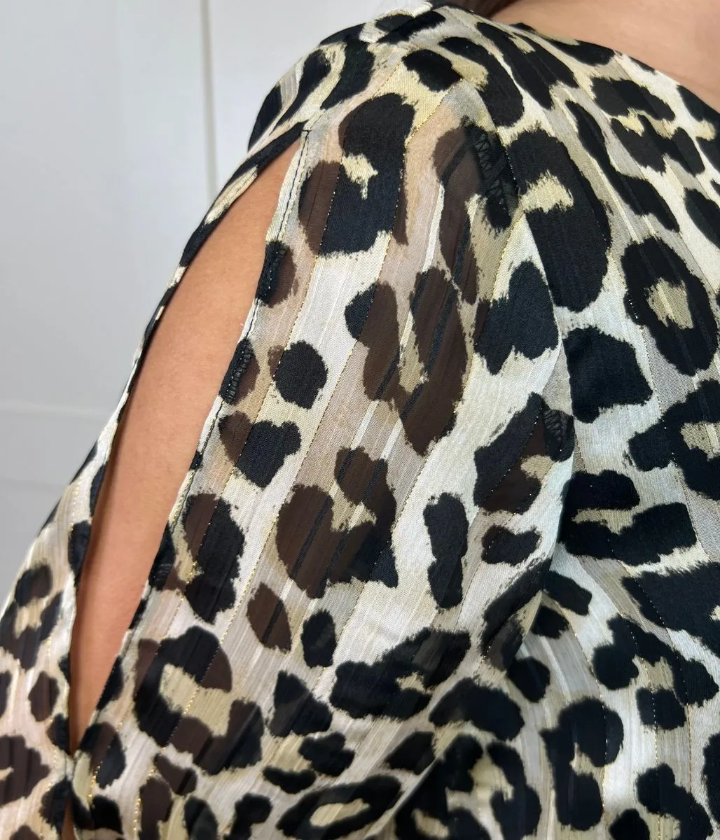 Leopard Print Metallic Tunic Top