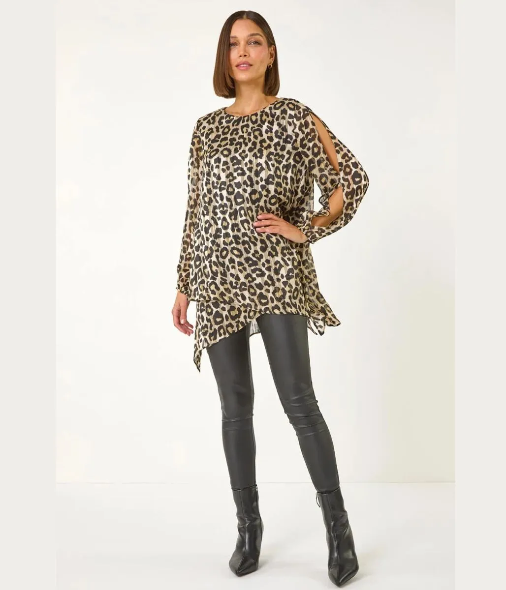 Leopard Print Metallic Tunic Top