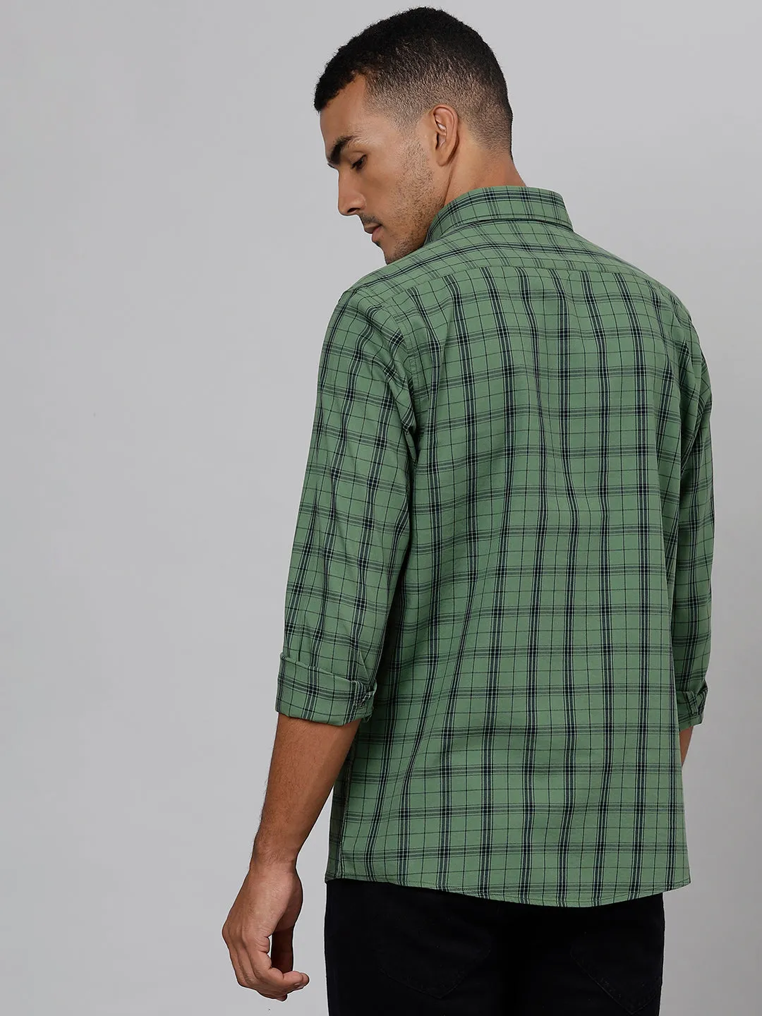 Men Green  Slim Fit Checkered Casual Shirt