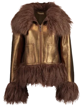 Metallic Shearling Bomber Jacket