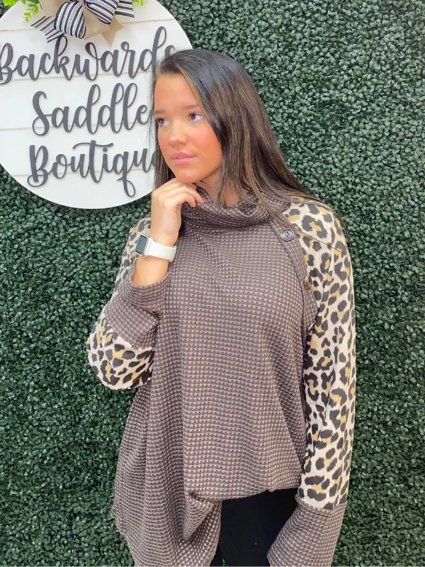 Plunged neck animal print long sleeve