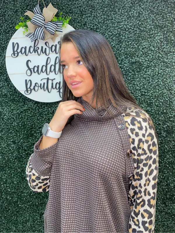 Plunged neck animal print long sleeve