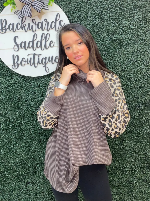 Plunged neck animal print long sleeve