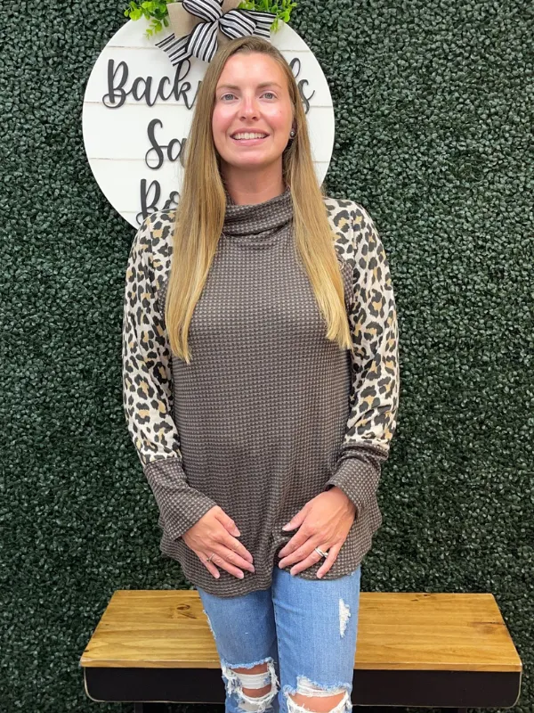 Plunged neck animal print long sleeve