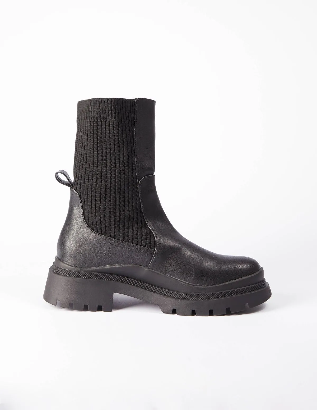 PU Rib Detail Combat Style Boots
