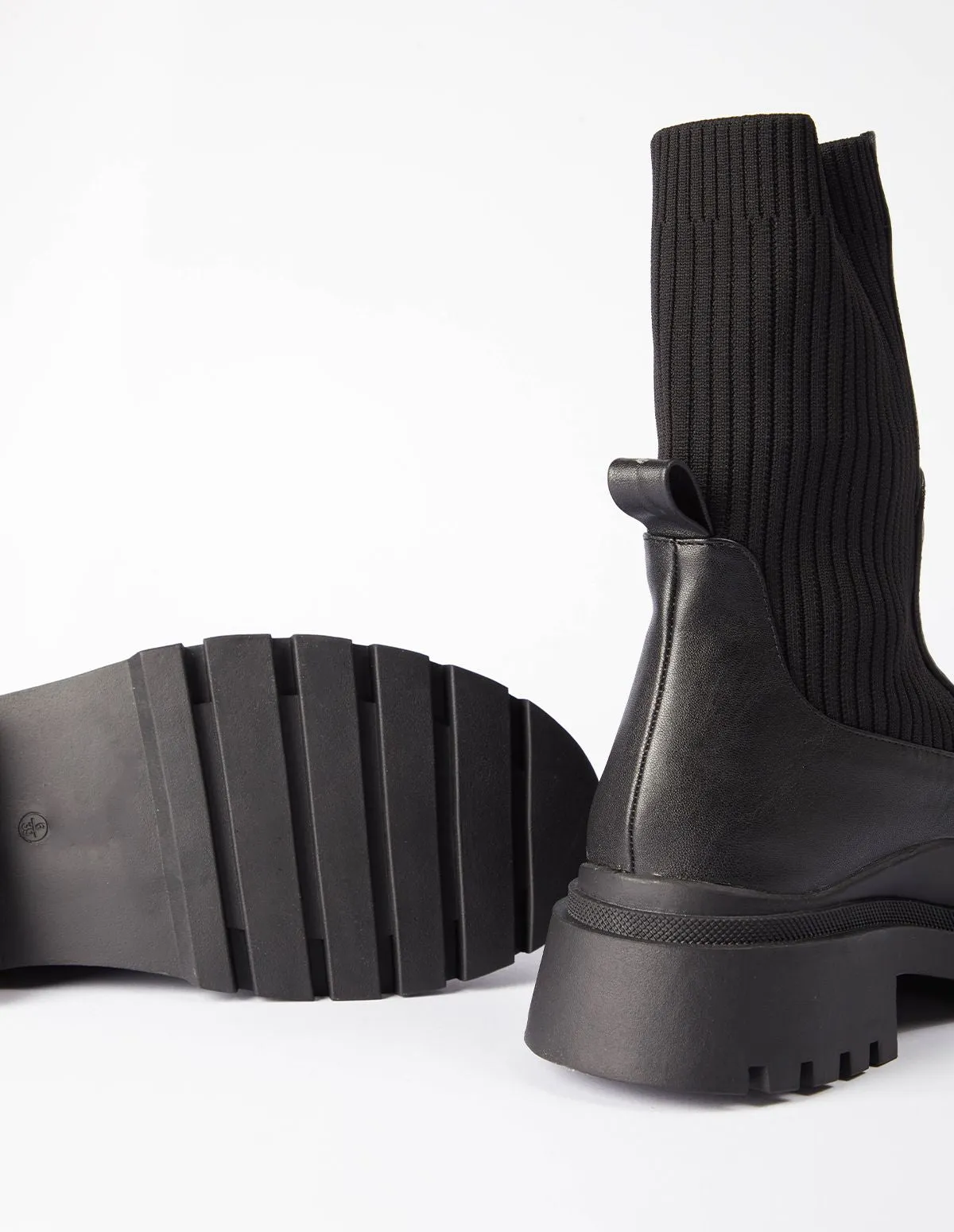 PU Rib Detail Combat Style Boots
