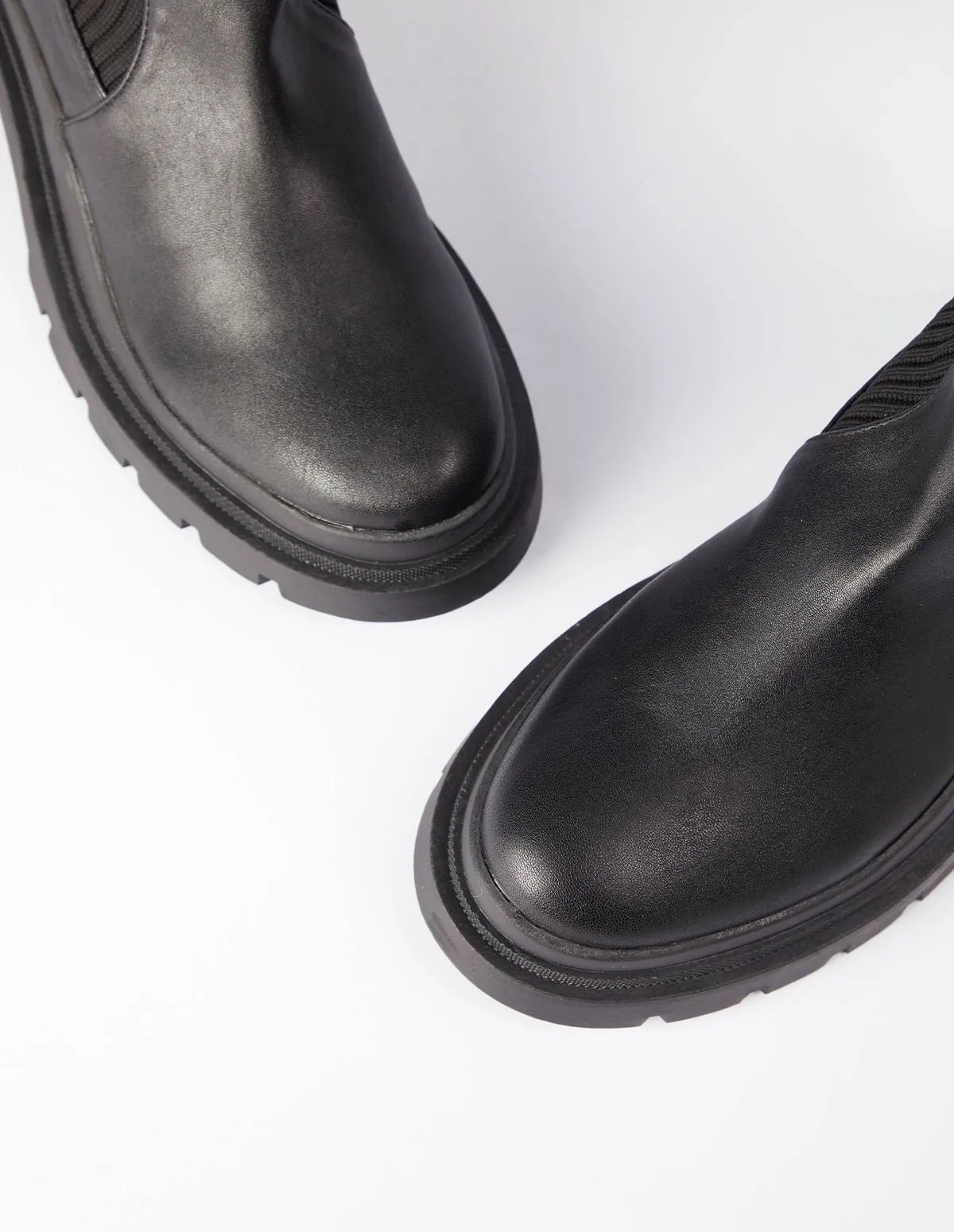 PU Rib Detail Combat Style Boots