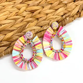 Siesta Sunsets Raffia Wrapped Open Teardrop Earrings in Pastel Multicolored