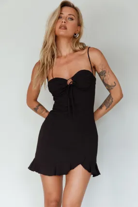 Sky Light Drawstring Bust Mini Dress Black