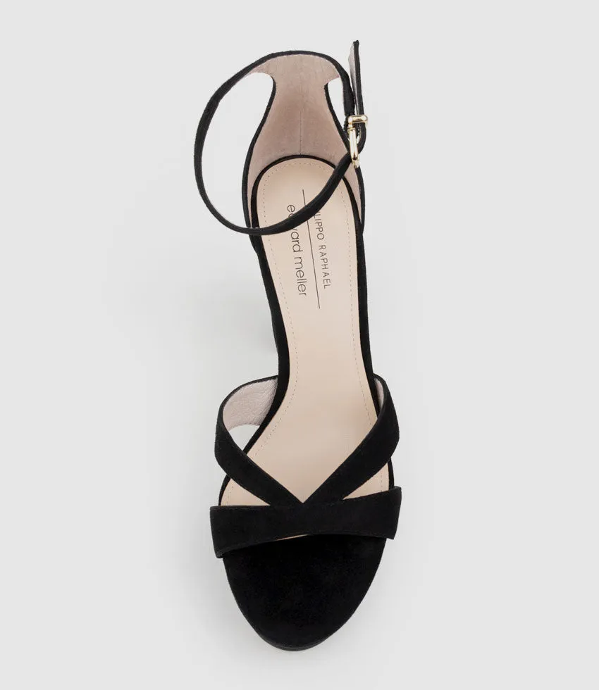 SLOANE110 Platform Sandal in Black Suede