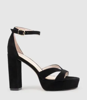 SLOANE110 Platform Sandal in Black Suede