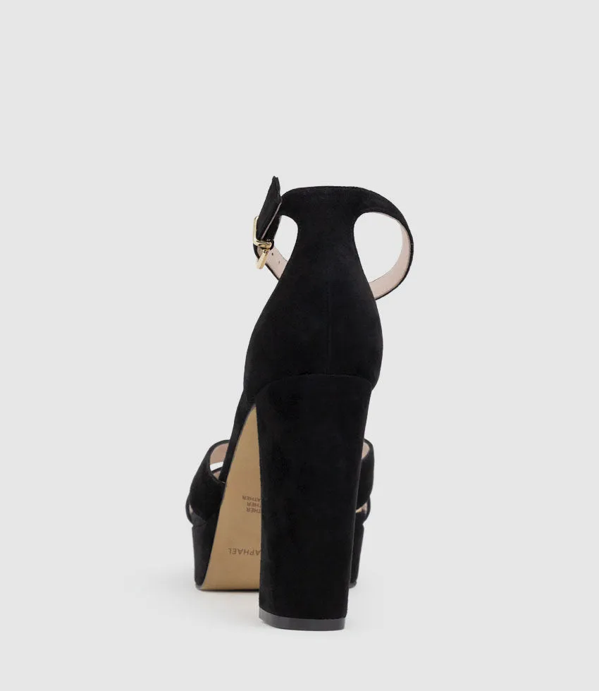 SLOANE110 Platform Sandal in Black Suede