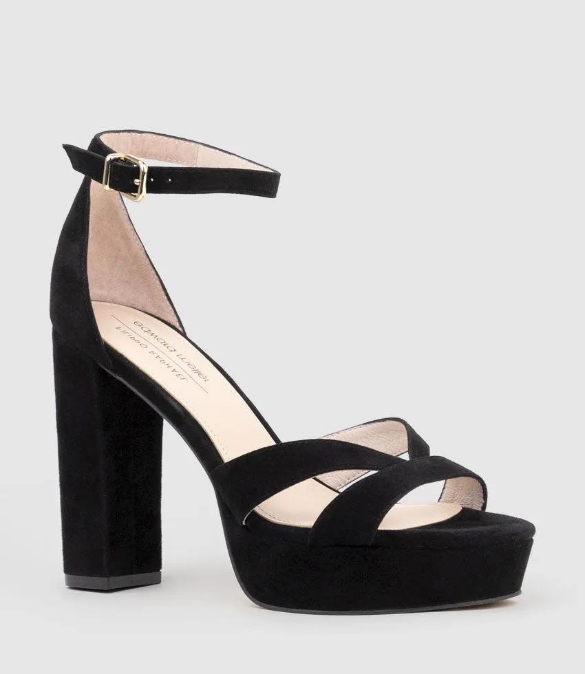 SLOANE110 Platform Sandal in Black Suede