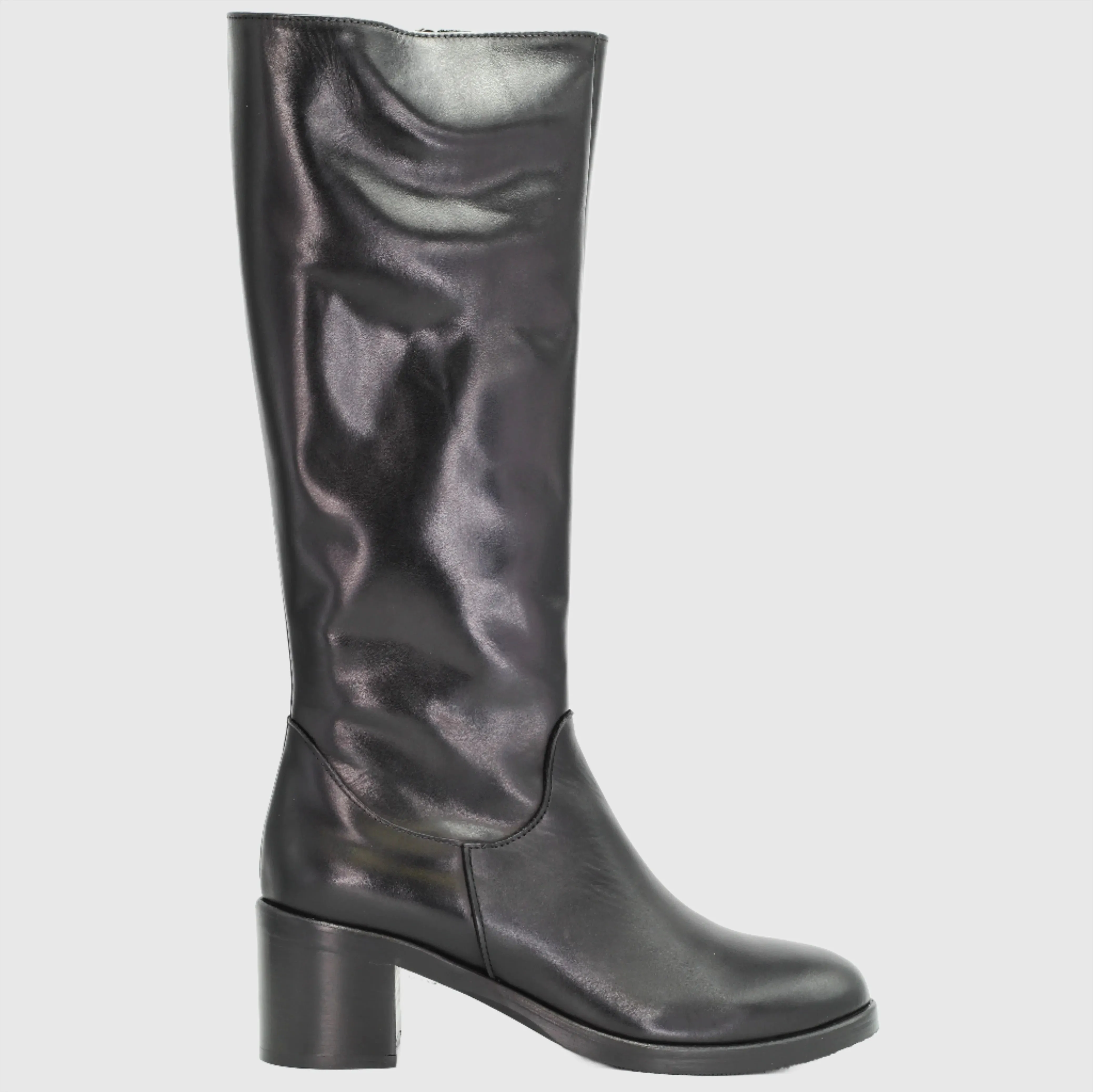 Women's heeled equestrian boot in calf leather nero (GC2599)